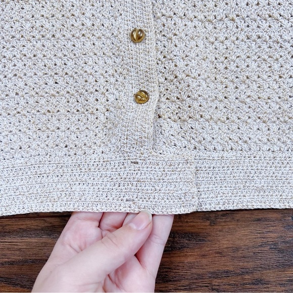 vintage • 50s cropped sweater cardigan cream gold sparkly metallic short sleeve - Picture 4 of 7